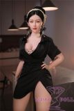 JY Doll TPE Material Love Doll 163cm/5ft3 E-Cup Silicone Head Muqing with body makeup-Black Dress