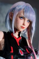 Game Lady Full silicone 156cm/5ft1 E-cup Anime No.5 Lucy from Cyberpunk 2077 head soft silicone version with realistic makeup