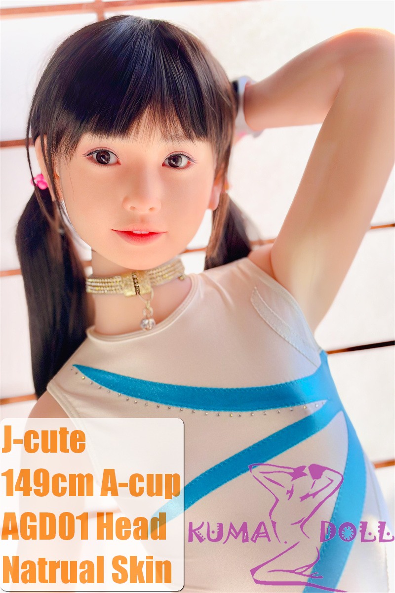 J-cute Doll TPE Material Love Doll 149cm/4ft9 A-cup with Silicone Head AGD01 with new body makeup in blue and white leotard