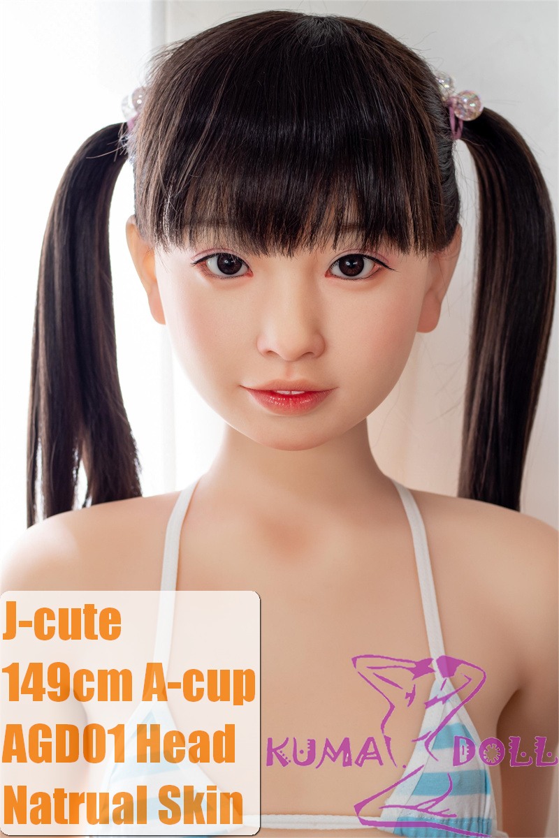 J-cute Doll TPE Material Love Doll 149cm/4ft9 A-cup with Silicone Head AGD01 with new body makeup Blue and White Striped Bikini