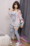 J-cute Doll Full Silicone Love Doll 149cm/4ft9 A-cup with Silicone Head AGD01 with new body makeup  Blue White T shirt