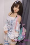 J-cute Doll Full Silicone Love Doll 149cm/4ft9 A-cup with Silicone Head AGD01 with new body makeup  Blue White T shirt