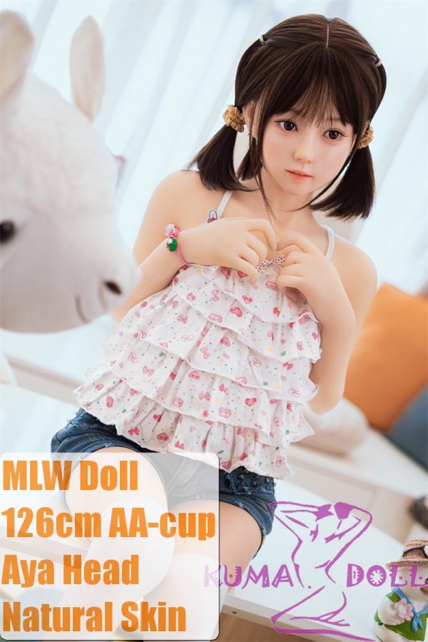 MLW doll Loli Sex Doll 126cm/4ft1 AA-cup Aya Hard Silicone material head with TPE body Short Black Hair