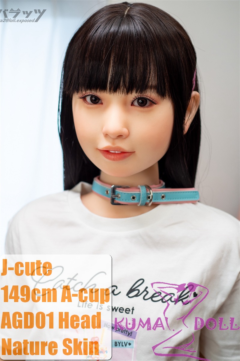J-cute Doll Full Silicone Love Doll 149cm/4ft9 A-cup with Silicone Head AGD01 with new body makeup in White T-shirt