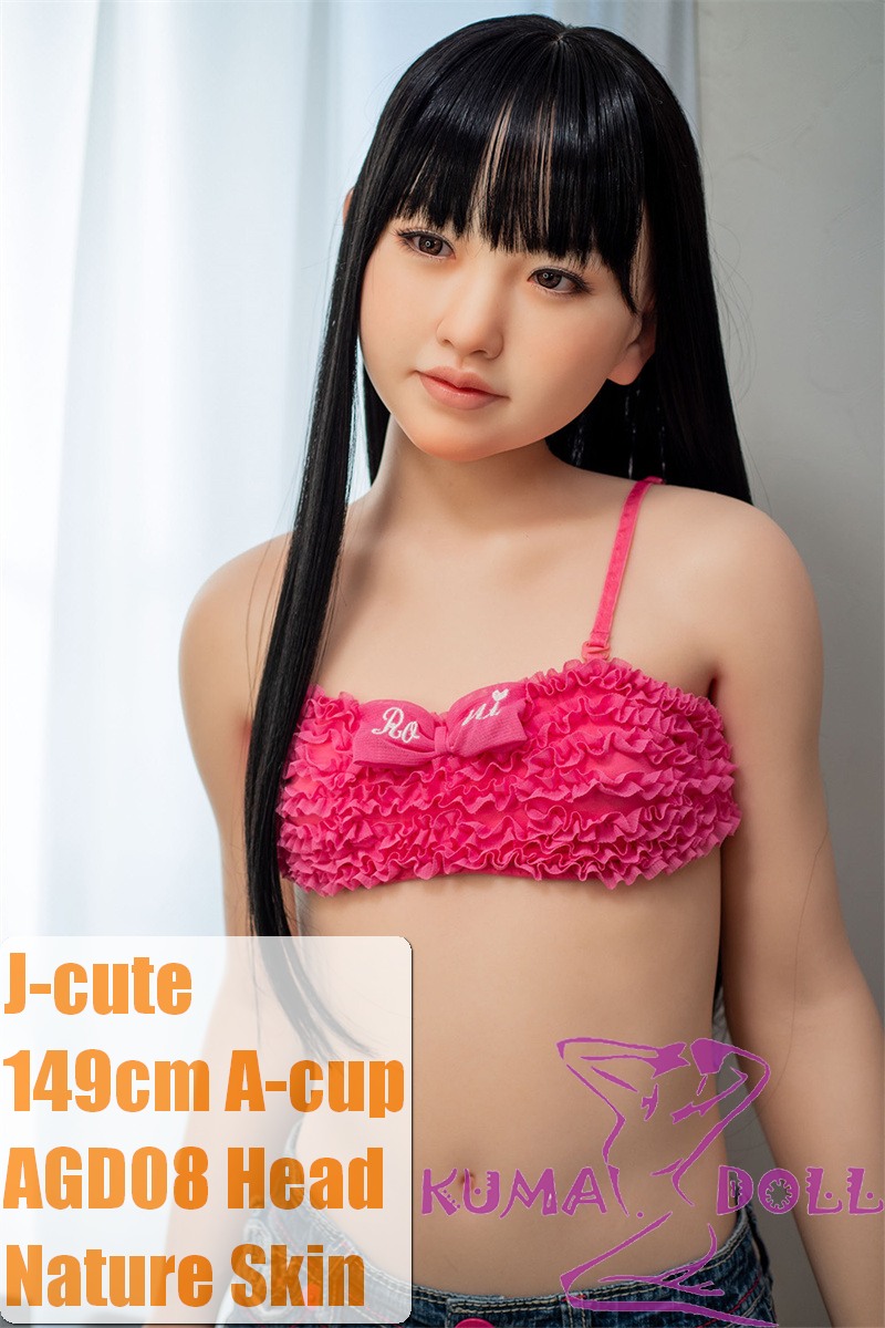 J-cute Doll Full Silicone Love Doll 149cm/4ft9 A-cup with Silicone Head AGD08 with new body makeup in Magenta Top and Denim Jeans