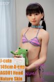 J-cute Doll Full Silicone Love Doll 149cm/4ft9 A-cup with Silicone Head AGD01 with new body makeup in Purple Lingerie