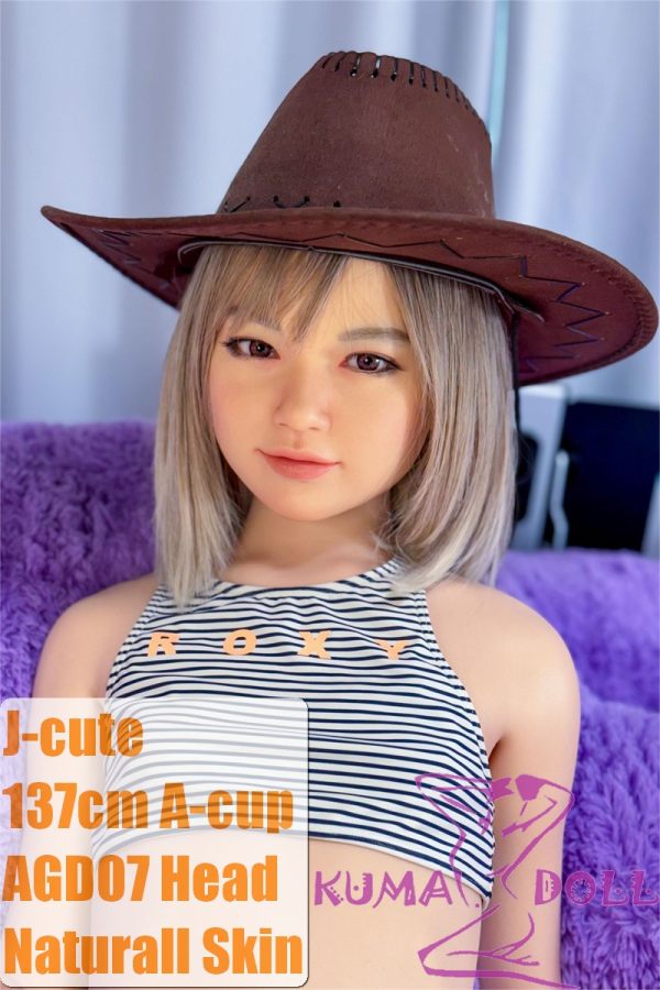 J-cute doll 137cm A-cup AGD07 head sex doll full silicone material in Black and White Striped Swimsuit