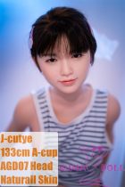 J-cute doll 133cm AA-cup AGD07 head sex doll full silicone material in Striped Tank Top and Denim Shorts