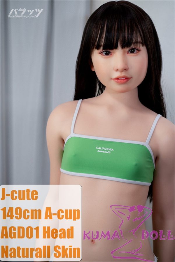 J-cute Doll Full Silicone Love Doll 149cm/4ft9 A-cup with Silicone Head AGD01 with new body makeup Green Bikini