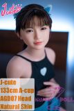J-cute doll 133cm AA-cup AGD07 head sex doll full silicone material in Black Tank Top and Denim Skirt