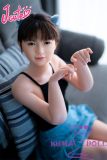 J-cute doll 133cm AA-cup AGD07 head sex doll full silicone material in Black Tank Top and Denim Skirt