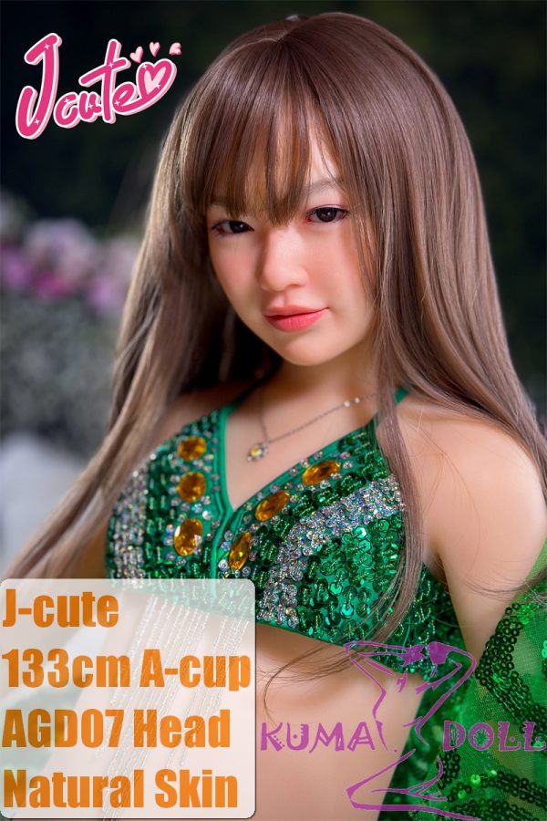 J-cute Doll TPE Material Love Doll  133cm AA-cup with Silicone Head AGD07 with new body makeup in Green Sequined Lingerie
