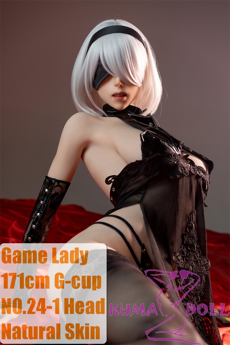 Game Lady Full silicone 171cm/5ft6 G-cup No.24-1 2B from Nier Automata  head with realistic makeup, eyebrows and eyelashes implanted in Black Lingerie