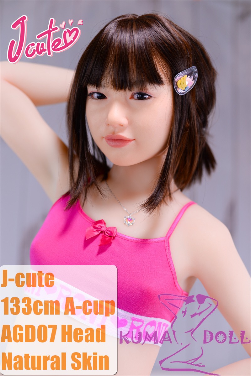 J-cute Doll TPE Material Love Doll  133cm AA-cup with Silicone Head AGD07 with new body makeup in Magenta Camisole