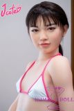 J-cute doll 133cm AA-cup AGD07 head sex doll full silicone material in Pink and White Bikini with Black Ponytail