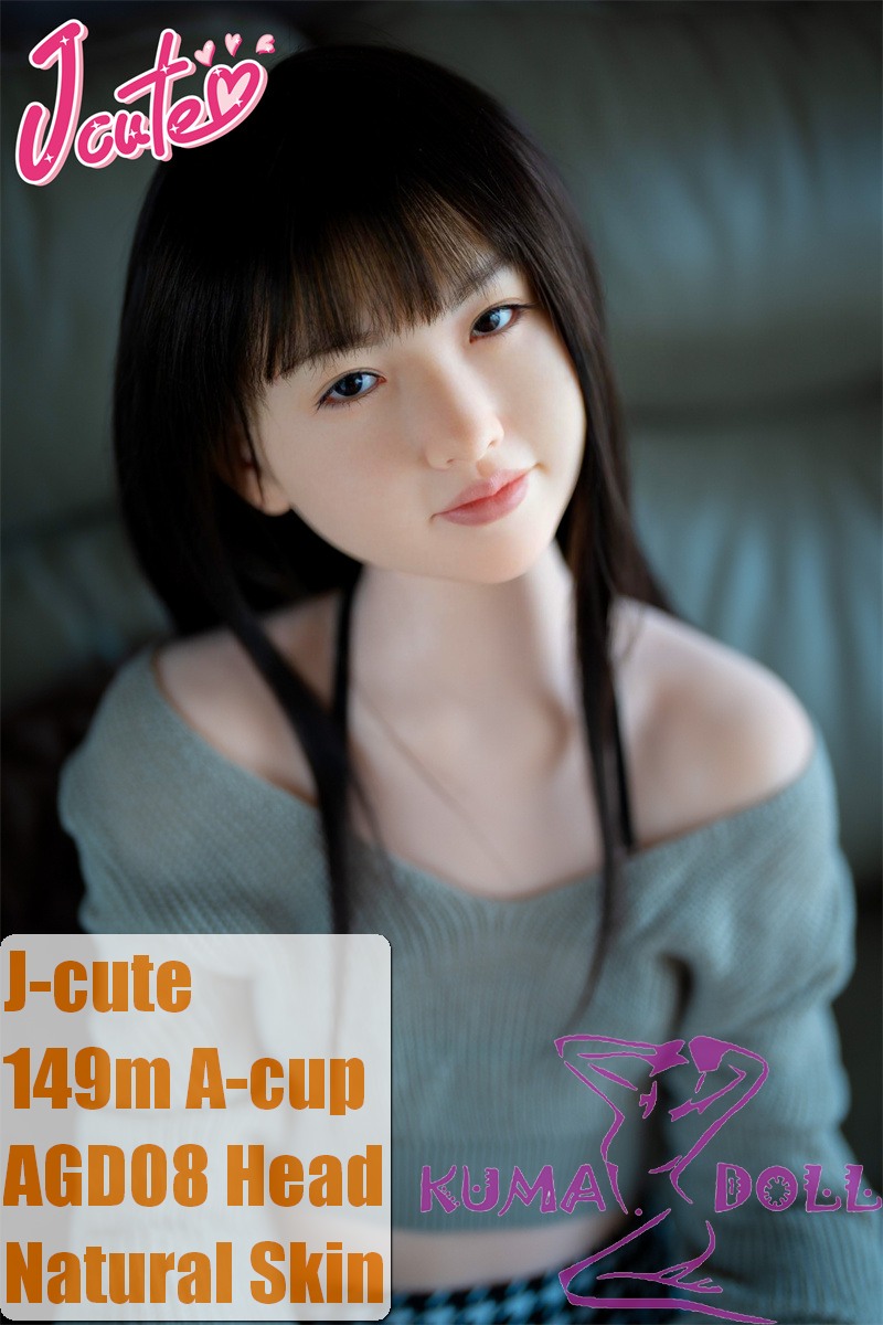 J-cute Doll Full Silicone Love Doll 149cm/4ft9 A-cup with Silicone Head AGD08 with new body makeup in Gray Sweater