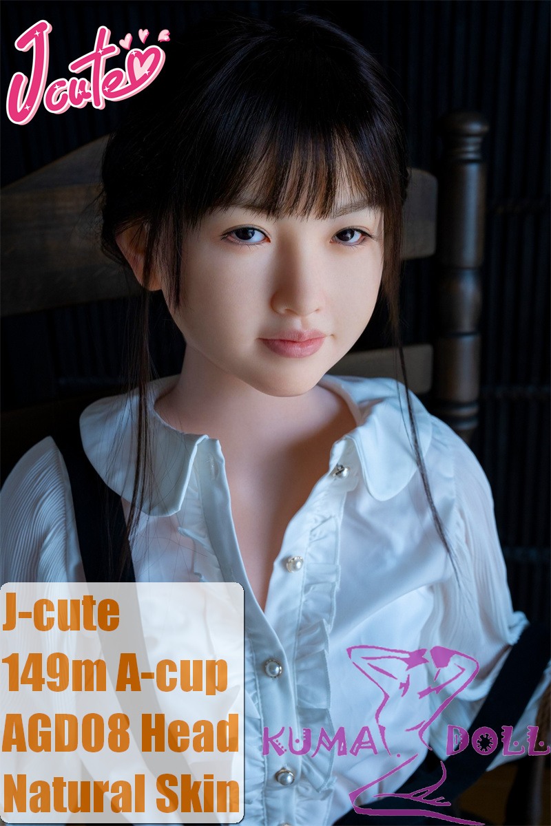 J-cute Doll Full Silicone Love Doll 149cm/4ft9 A-cup with Silicone Head AGD08 with new body makeup  in Shirt and Suspender Skirt