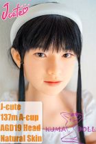 J-cute doll 137cm A-cup AGD19 head sex doll full silicone material with Black Long Hair in White Dress