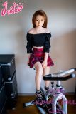 J-cute doll 137cm A-cup AGD17 head sex doll full silicone material in Black Off-Shoulder Top and Red Plaid Skirt