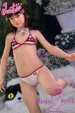 J-cute Doll TPE Material Love Doll  133cm AA-cup with Silicone Head AGD07 with Blue and White Sheer Skirt