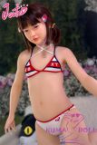 J-cute Doll TPE Material Love Doll  133cm AA-cup with Silicone Head AGD07 with Blue and White Sheer Skirt