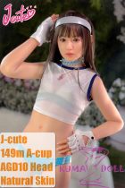 J-cute Doll Full Silicone Love Doll 149cm/4ft9 A-cup with Silicone Head AGD10 with new body makeup in White Sportswea