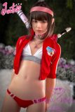J-cute Doll Full Silicone Love Doll 149cm/4ft9 A-cup with Silicone Head AGD10 in White Bikini with Red Jacket