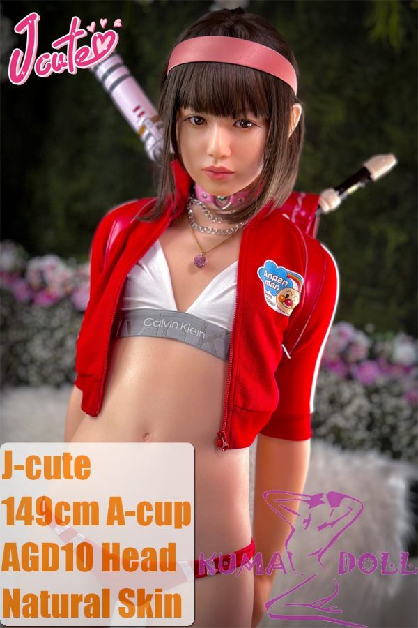 J-cute Doll Full Silicone Love Doll 149cm/4ft9 A-cup with Silicone Head AGD10 in White Bikini with Red Jacket