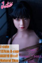 J-cute Doll Full Silicone Sex Doll 137cm A-cup AGD19 with new body makeup in White Shirt Dress with Bondage Theme