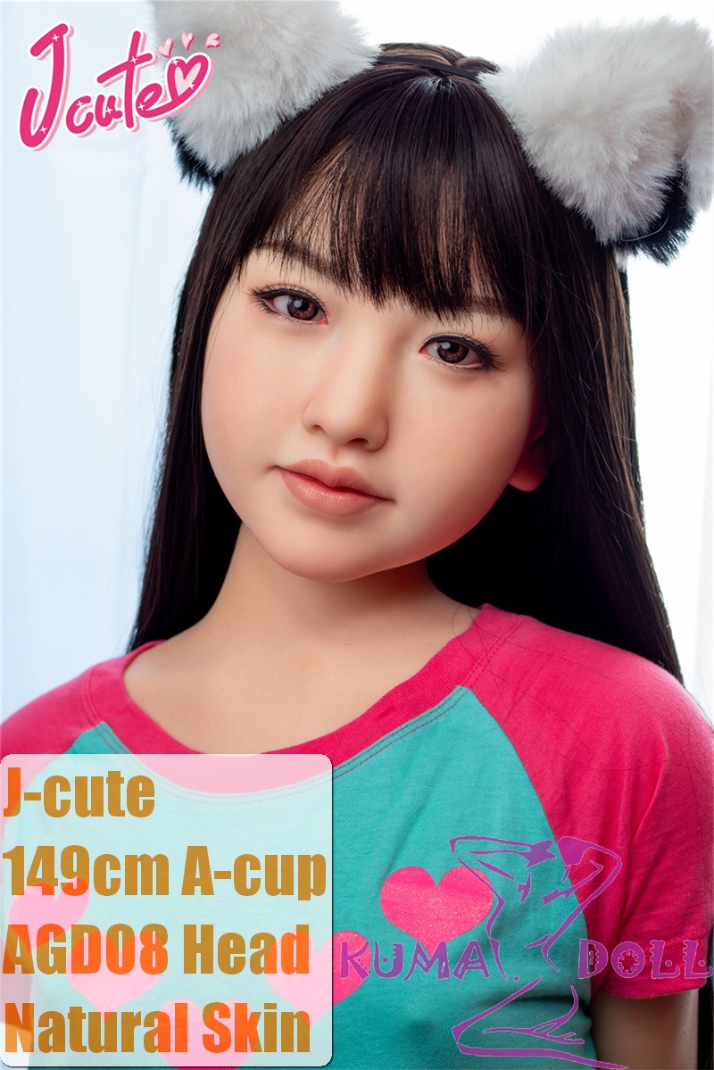 J-cute Doll Full Silicone Love Doll 149cm/4ft9 A-cup with Silicone Head AGD08 in White Bikini Casual Style with Green & Pink Shirt