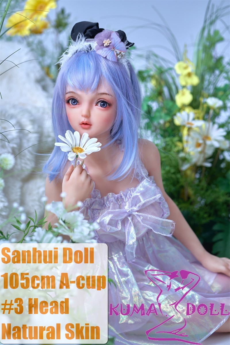Sanhui Doll 【Adjustable Eyes】105cm A-cup #3 AIO Seamless Neck Silicone Sex Doll Blue Hair