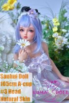 Sanhui Doll 【Adjustable Eyes】105cm A-cup #3 AIO Seamless Neck Silicone Sex Doll Blue Hair