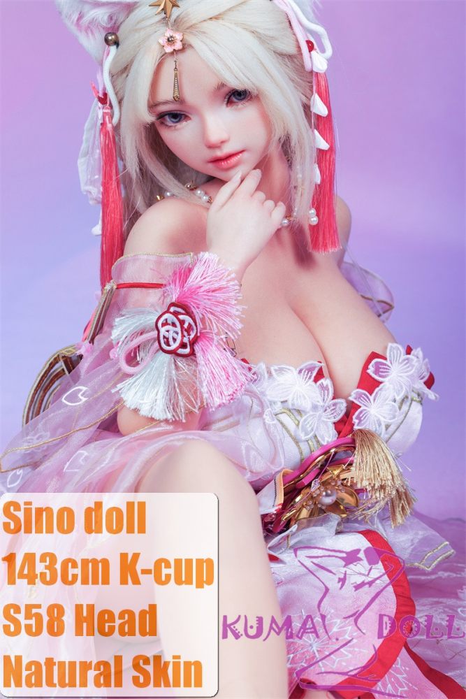 Sino Doll 143cm K-cup Silicone Doll S58, White Hair Fox Ears, Beautiful  Girl Sex Doll