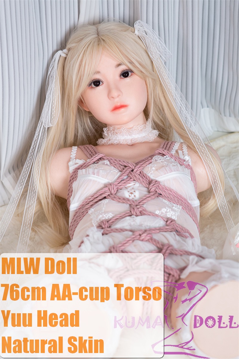 MLW Doll Sex Doll 87cm A-cup Yuu Head Full Silicone Torso in White Dress, and Pink Rope Bondage