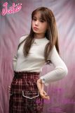 J-cute Doll Full Silicone Love Doll 149cm/4ft9 A-cup with Silicone Head AGD10 in White Sweater & Red Plaid Skirt