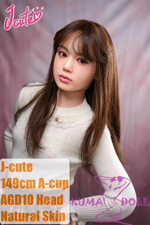 J-cute Doll Full Silicone Love Doll 149cm/4ft9 A-cup with Silicone Head AGD10 in White Sweater & Red Plaid Skirt