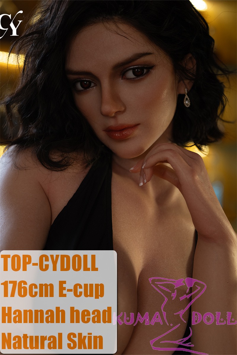 TOP-CYDOLL 176cm E-Cup Hannah  Head Full Silicone Doll Black Dress in a Bar