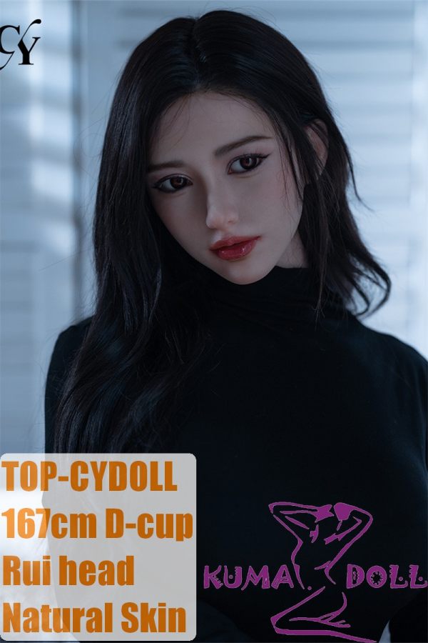 TOP-CYDOLL 167cm D-Cup RuI  Head Full Silicone Doll in Black Turtleneck