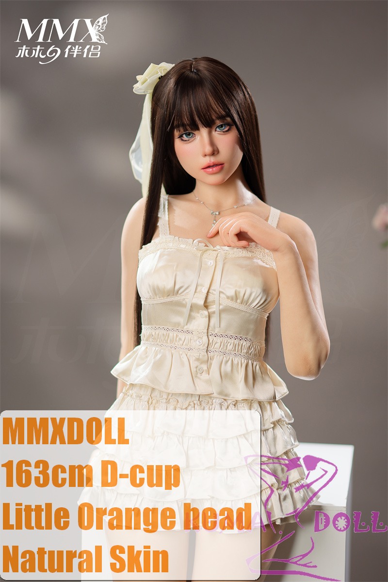 MMXDOLL 163cm D-cup Little Orange Head Full Silicone Sex Doll Craftman Makeup1 in White Dress