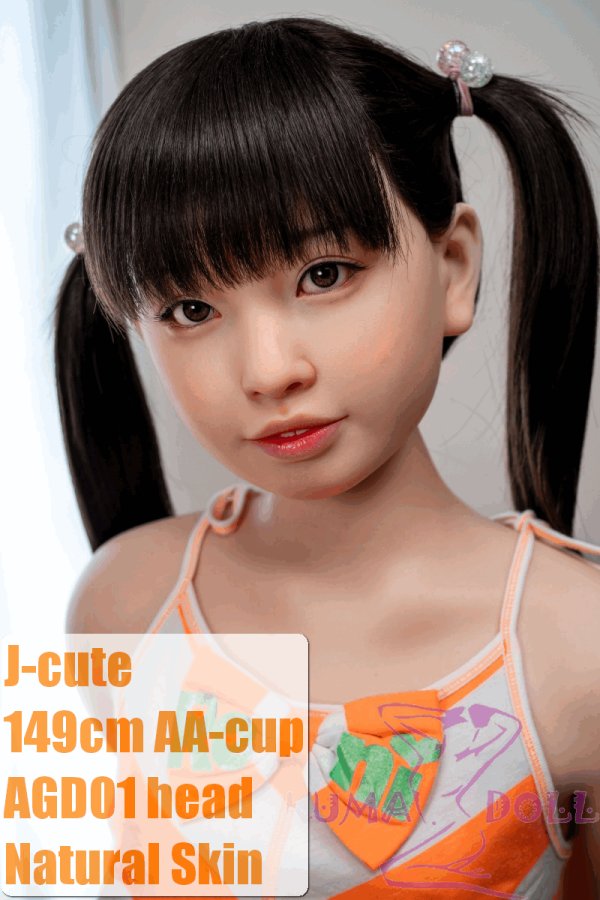J-cute Doll Full Silicone Love Doll 149cm/4ft9 A-cup with Silicone Head AGD01 with new body makeup in Orange Striped Bikini