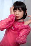 J-cute Doll Full Silicone Sex Doll 149cm/4ft9 A-cup AGD01 Head (Yuhoshi Make-up) with new body makeup in Pink Dress and White Skirt