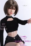 MLW M2 head  Mini Doll 60cm High-grade silicone material love doll normal breast  mini doll sexable Natural Skin Black Hair in Black Tight Top
