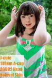 149cm J-Cute AGD02 silicone sex doll wearing green camisole front view

