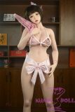 Xiao Ru silicone sex doll in soft pink outfit with umbrella