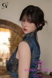 Zhimin Head Sex Doll Wearing Elegant Dark Blue Cheongsam