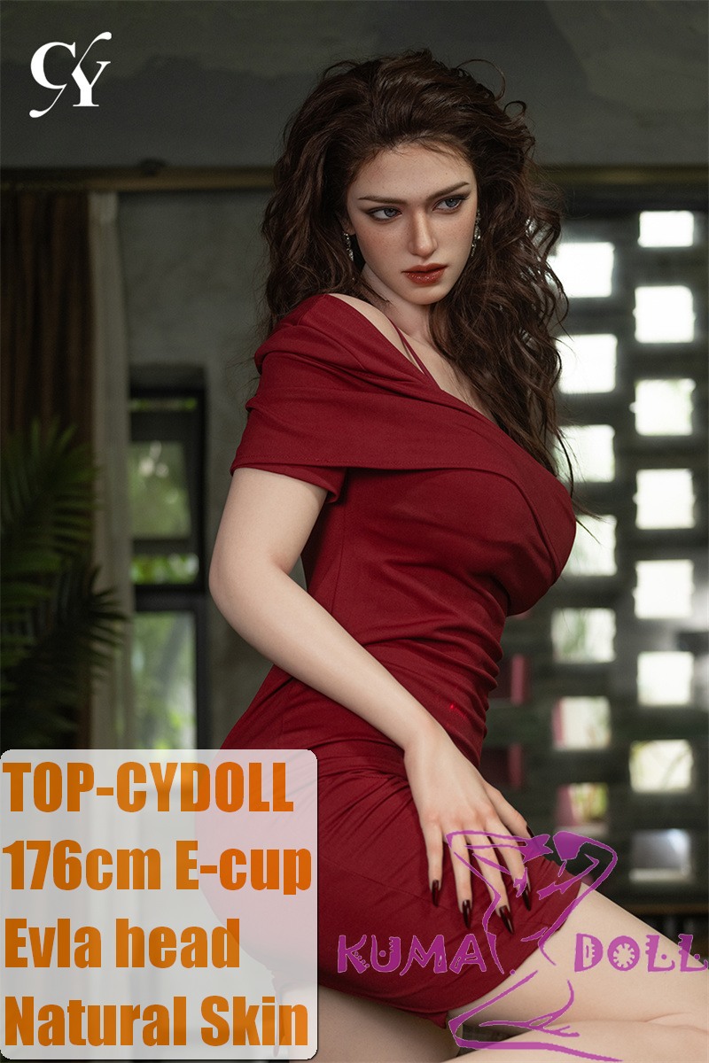 TOP-CYDOLL 176cm E-Cup Evle Head Full Silicone Doll in Red Dress Playing Billiards
