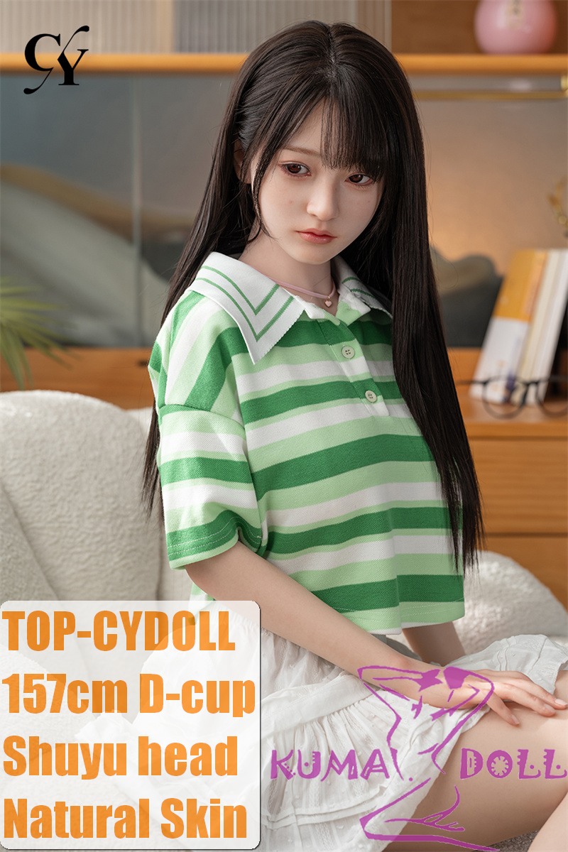 TOP-CYDOLL 157cm D-Cup Shuyu Head Full Silicone Doll in Green and White Striped Polo Shirt