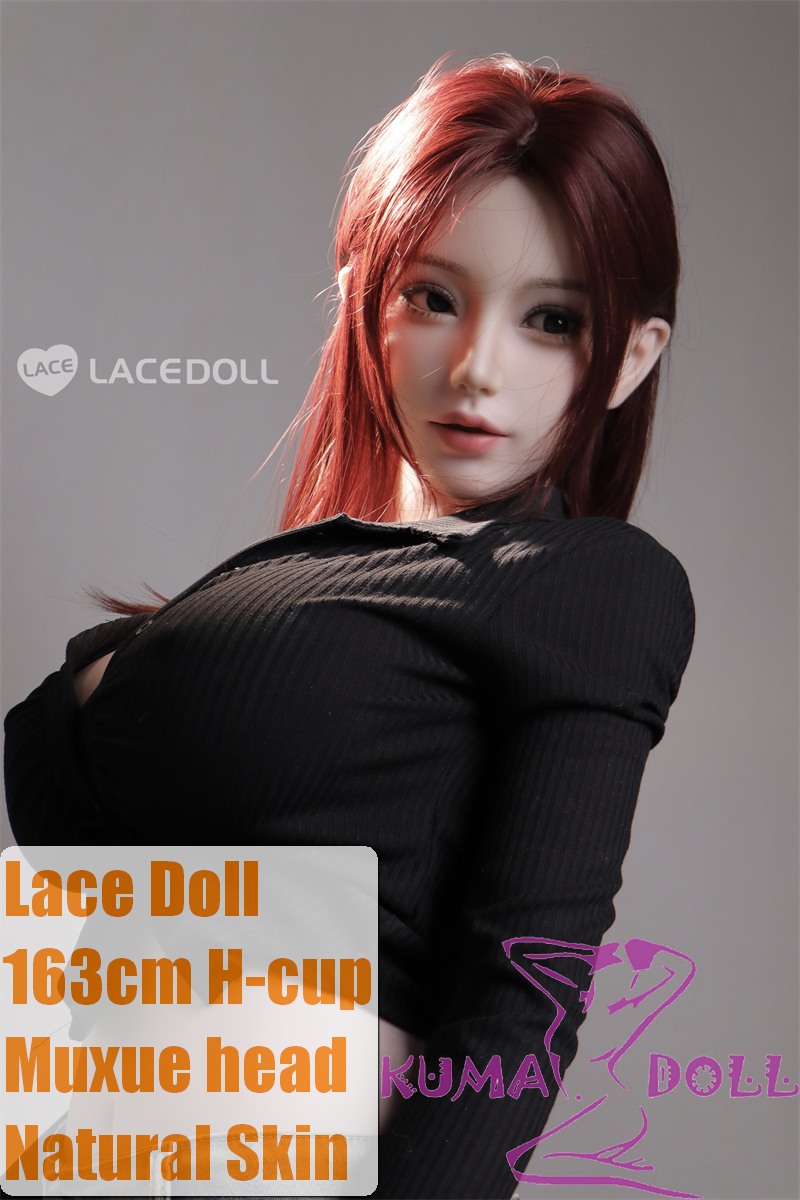 LACE DOLL 163cm H-cup 晚冰(Wanbing) Head Sex Doll Body Material Customizable with Red Hair in Black Bodysuit