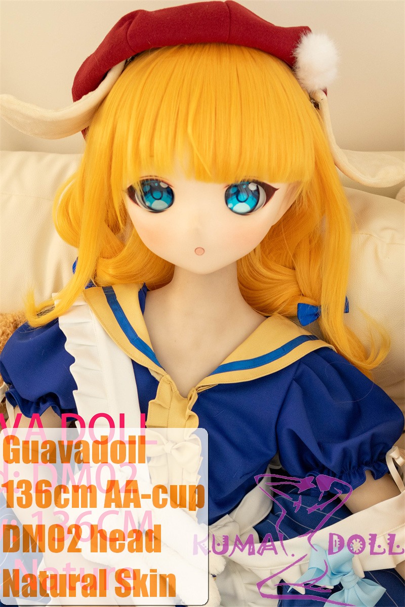 GUAVADOLL Anime Sex Doll Soft Vinyl Head+TPE Body 136cm DM02 Head Blonde Hair, Green Eyes, Red Beret