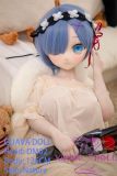 Anime sex doll with blue hair and maid costume styled as Rem from Re:Zero